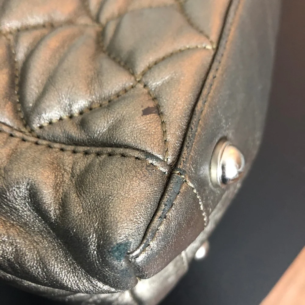 Quilted Metallic Hobo Shoulder Bag in Bronze